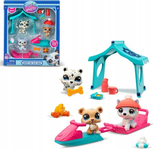 LITTLEST PET SHOP Zestaw SNOWY DAY FIGURKI + AKCESORIA HASBRO 3 x FIGURKA