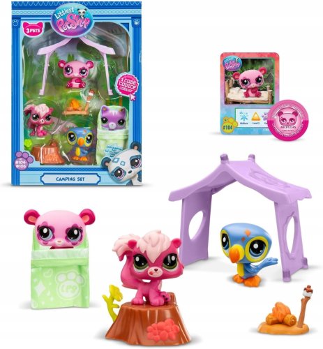 LITTLEST PET SHOP ZESTAW CAMPING 3 FIGURKI + AKCESORIA OGNISKO ŚPIWOREK