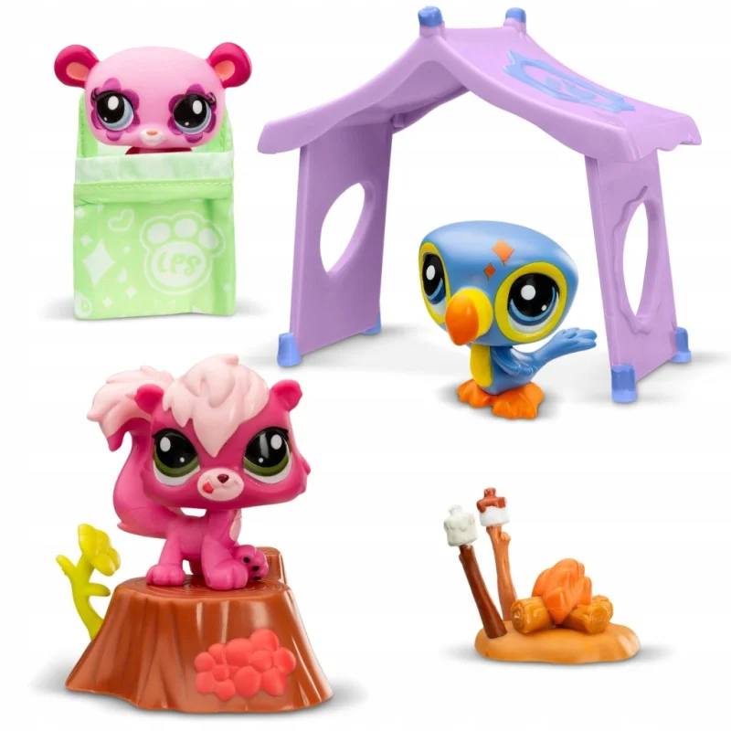 LITTLEST PET SHOP ZESTAW CAMPING 3 FIGURKI + AKCESORIA OGNISKO ŚPIWOREK