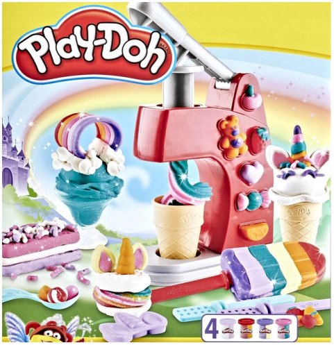 PLAY DOH CIASTOLINA MAGICZNA LODZIARNIA JEDNOROŻCA 4 TUBY TĘCZOWE LODY
