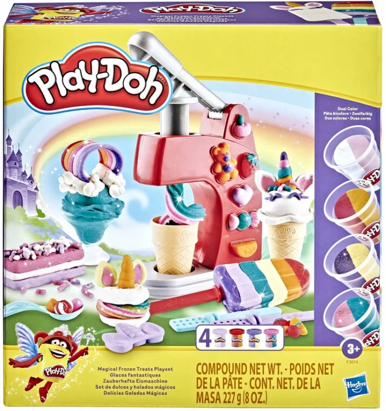 PLAY DOH CIASTOLINA MAGICZNA LODZIARNIA JEDNOROŻCA 4 TUBY TĘCZOWE LODY