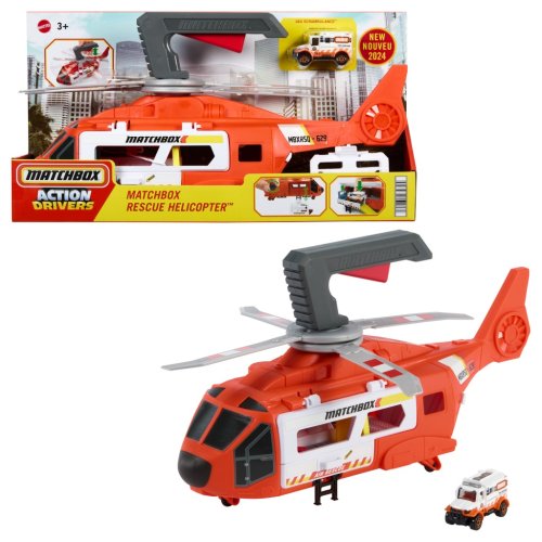 MATCHBOX HELIKOPTER RATUNKOWY WCIĄGARKA RUCHOME ŚMIGŁO + AMBULANS 2w1HXM74