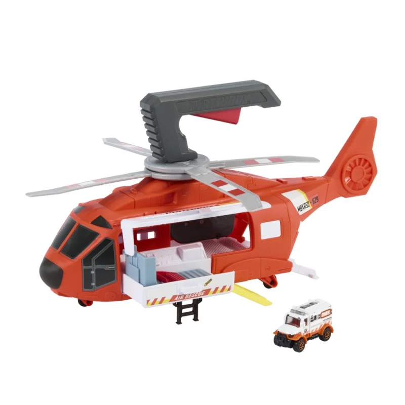 MATCHBOX HELIKOPTER RATUNKOWY WCIĄGARKA RUCHOME ŚMIGŁO + AMBULANS 2w1HXM74