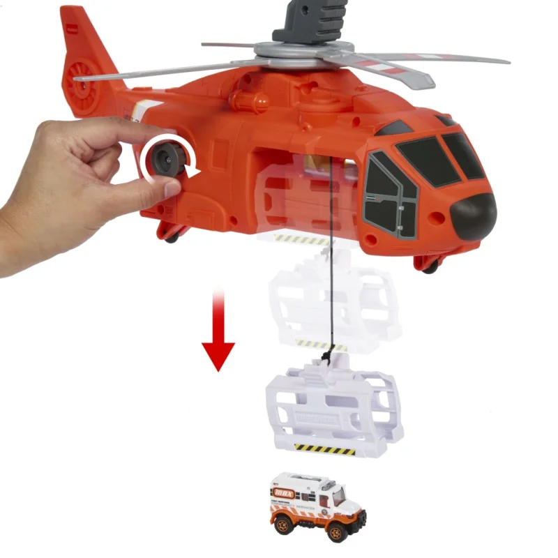 MATCHBOX HELIKOPTER RATUNKOWY WCIĄGARKA RUCHOME ŚMIGŁO + AMBULANS 2w1HXM74
