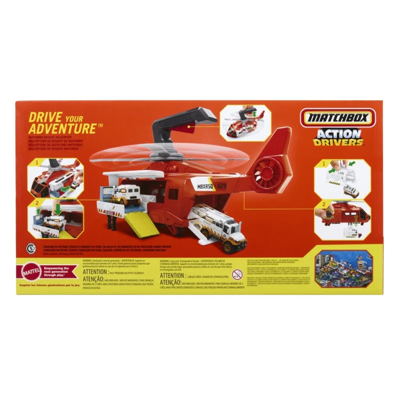 MATCHBOX HELIKOPTER RATUNKOWY WCIĄGARKA RUCHOME ŚMIGŁO + AMBULANS 2w1HXM74
