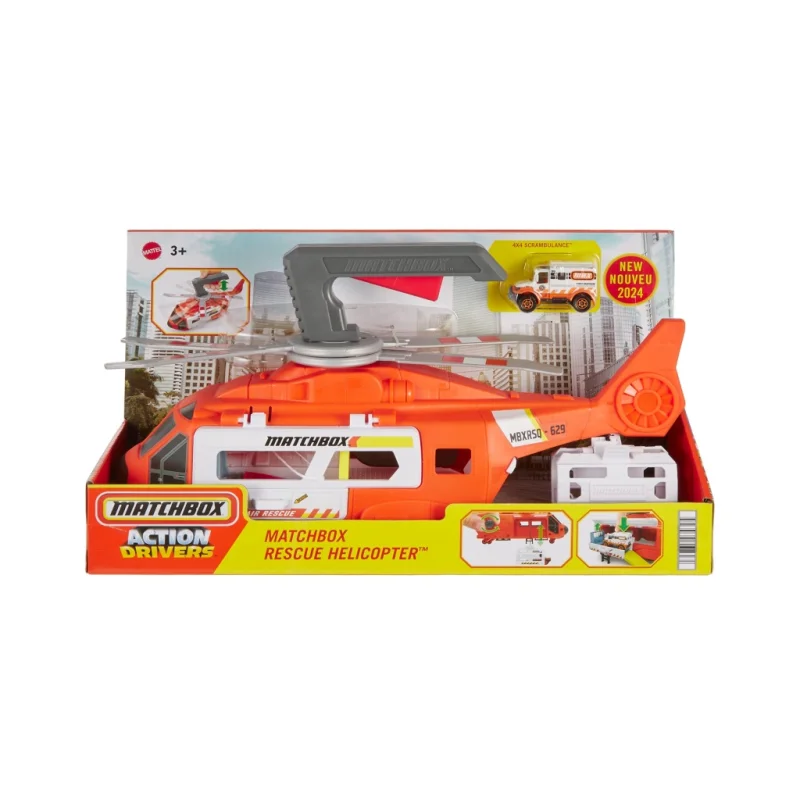 MATCHBOX HELIKOPTER RATUNKOWY WCIĄGARKA RUCHOME ŚMIGŁO + AMBULANS 2w1HXM74