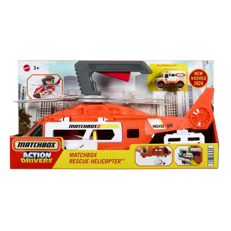 MATCHBOX HELIKOPTER RATUNKOWY WCIĄGARKA RUCHOME ŚMIGŁO + AMBULANS 2w1HXM74