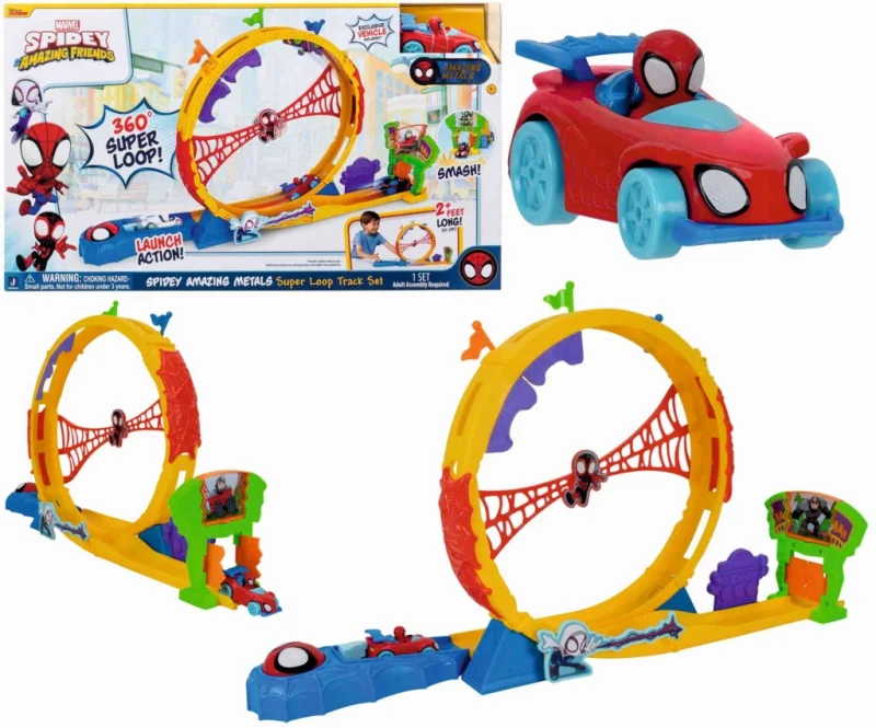 SPIDEY I SUPER KUMPLE TOR SAMOCHODOWY WYRZUTNIA PĘTLA SPIDER MAN SUPER LOOP