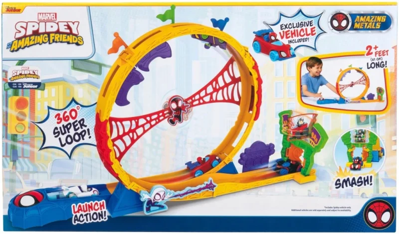 SPIDEY I SUPER KUMPLE TOR SAMOCHODOWY WYRZUTNIA PĘTLA SPIDER MAN SUPER LOOP