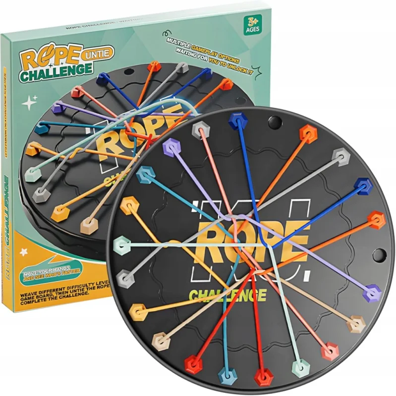GRA PLANSZOWA ROPE UNTIE CHALLENGE LOGICZNA ŁAMIGŁÓWKA Z GUMECZKAMI GUMKI
