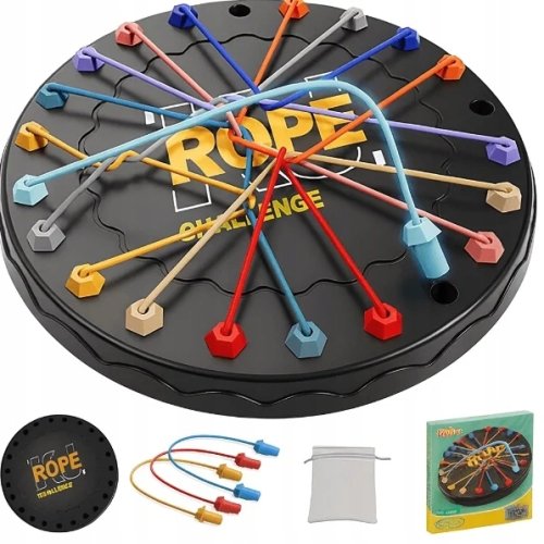 GRA PLANSZOWA ROPE UNTIE CHALLENGE LOGICZNA ŁAMIGŁÓWKA Z GUMECZKAMI GUMKI