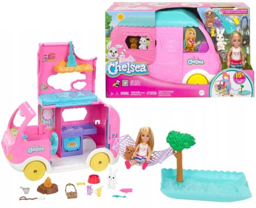 BARBIE LALKA CHELSEA RÓŻOWY KAMPER AUTO ZABAWKA DLA DZIEWCZYNKI HNH90