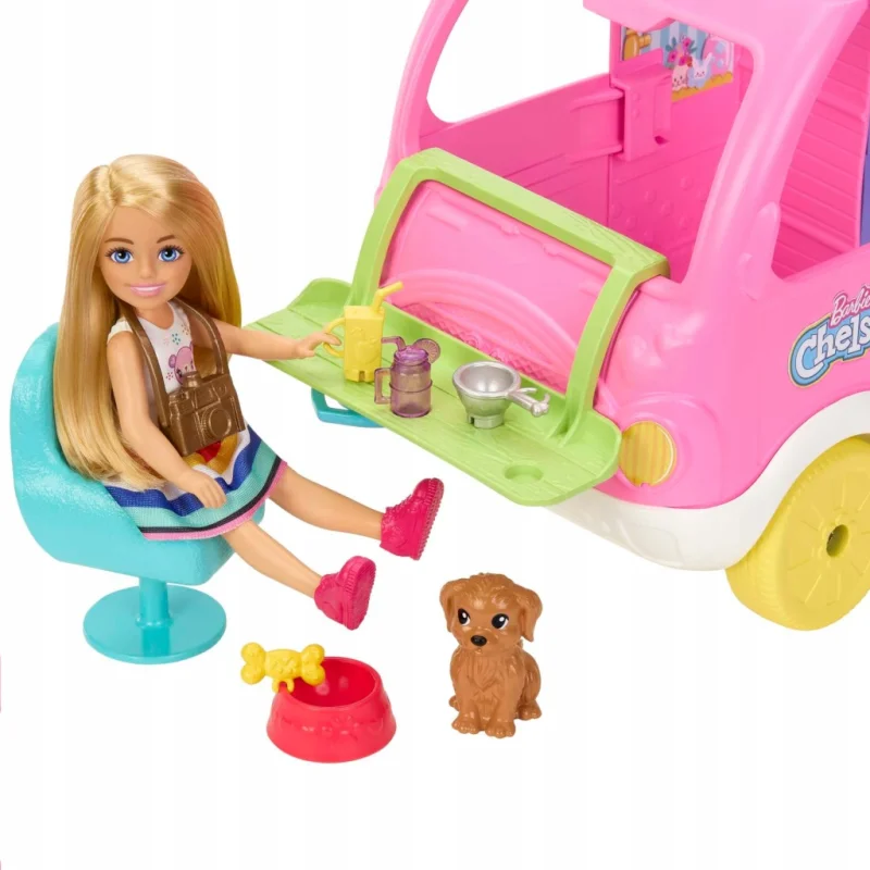 BARBIE LALKA CHELSEA RÓŻOWY KAMPER AUTO ZABAWKA DLA DZIEWCZYNKI HNH90