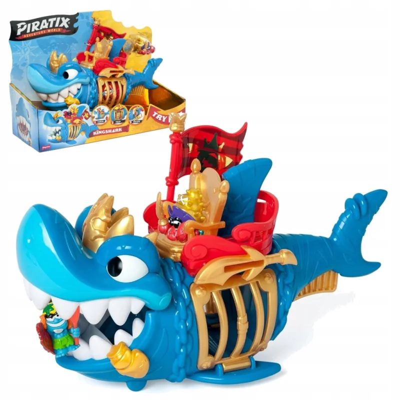 PIRATIX GOLDEN TREASURE KING SHARK KAPITAN FIGURKI OKRĘT PIRACKI DUŻY REKIN