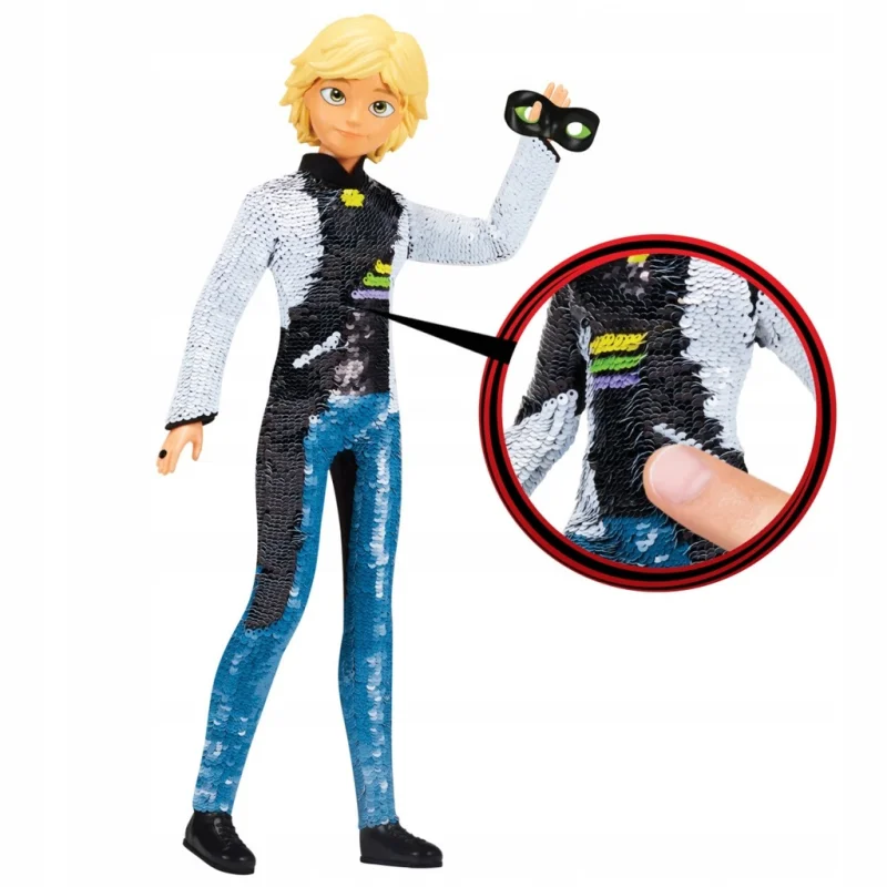 BIEDRONKA I CZARNY KOT MIRACULOUS LALKA FLIP ADRIEN CEKINY DUŻY 26 CM