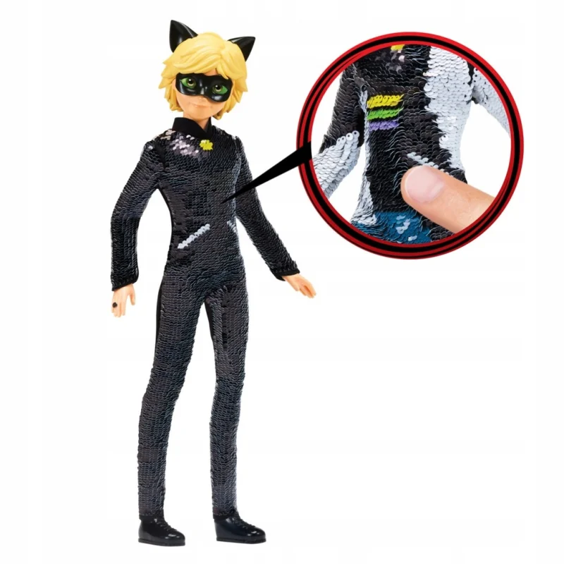 BIEDRONKA I CZARNY KOT MIRACULOUS LALKA FLIP ADRIEN CEKINY DUŻY 26 CM