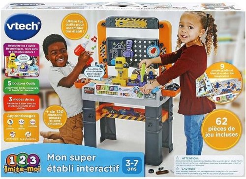 VTECH STÓŁ WARSZTAT INTERAKTYWNY ZESTAW NARZĘDZI 62 EL Światło Dźwięk DE 3+