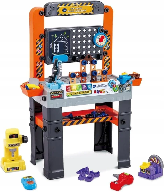 VTECH STÓŁ WARSZTAT INTERAKTYWNY ZESTAW NARZĘDZI 62 EL Światło Dźwięk DE 3+