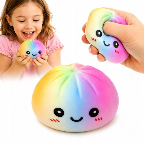 GNIOTEK SQUISHY PIEROŻEK PIERÓG DUMPLING 10 CM SENSORYCZNY TĘCZOWY