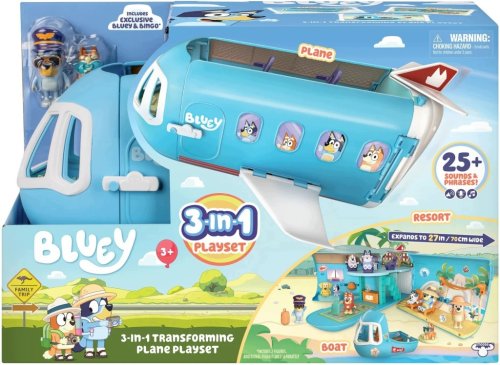 SAMOLOT Bluey 3w1 Transformujący w ŁÓDŹ BINGO DUŻY Zestaw 19el FIGURKI 40cm