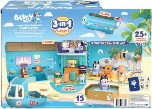 SAMOLOT Bluey 3w1 Transformujący w ŁÓDŹ BINGO DUŻY Zestaw 19el FIGURKI 40cm