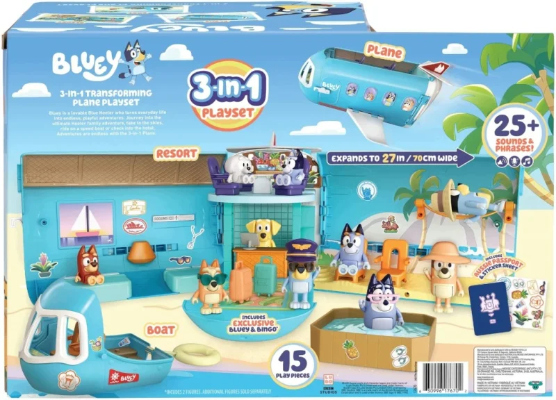 SAMOLOT Bluey 3w1 Transformujący w ŁÓDŹ BINGO DUŻY Zestaw 19el FIGURKI 40cm