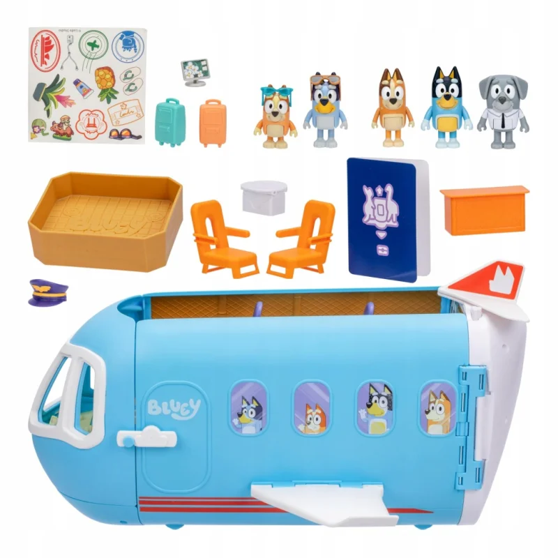 SAMOLOT Bluey 3w1 Transformujący w ŁÓDŹ BINGO DUŻY Zestaw 19el FIGURKI 40cm