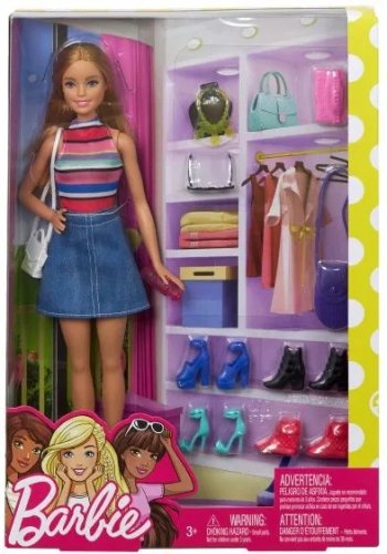 BARBIE LALKA Z AKCESORIAMI GARDEROBA UBRANKA BUTY MATTEL FVJ42