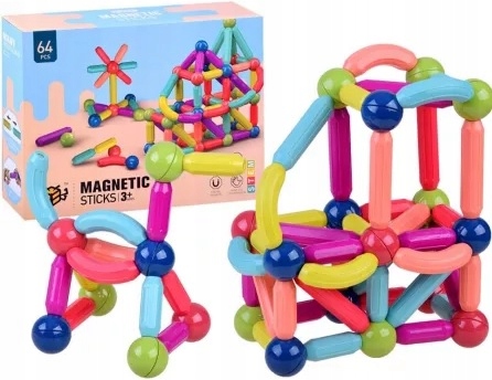 DUŻE KLOCKI MAGNETYCZNE magnetic 64 elementy układanka magnetyczna PUZZLE