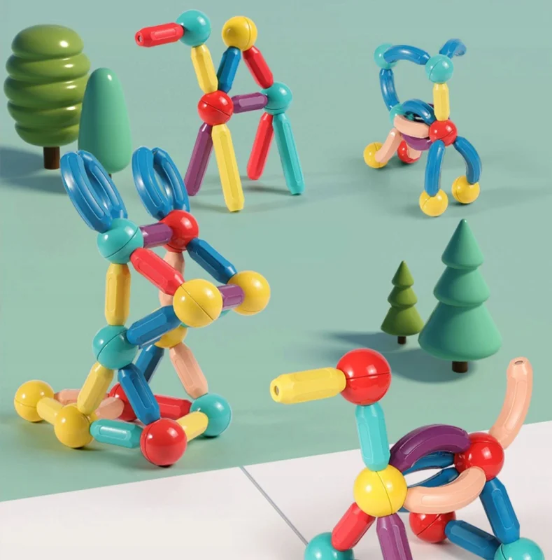 DUŻE KLOCKI MAGNETYCZNE magnetic 64 elementy układanka magnetyczna PUZZLE