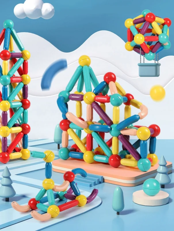 DUŻE KLOCKI MAGNETYCZNE magnetic 64 elementy układanka magnetyczna PUZZLE