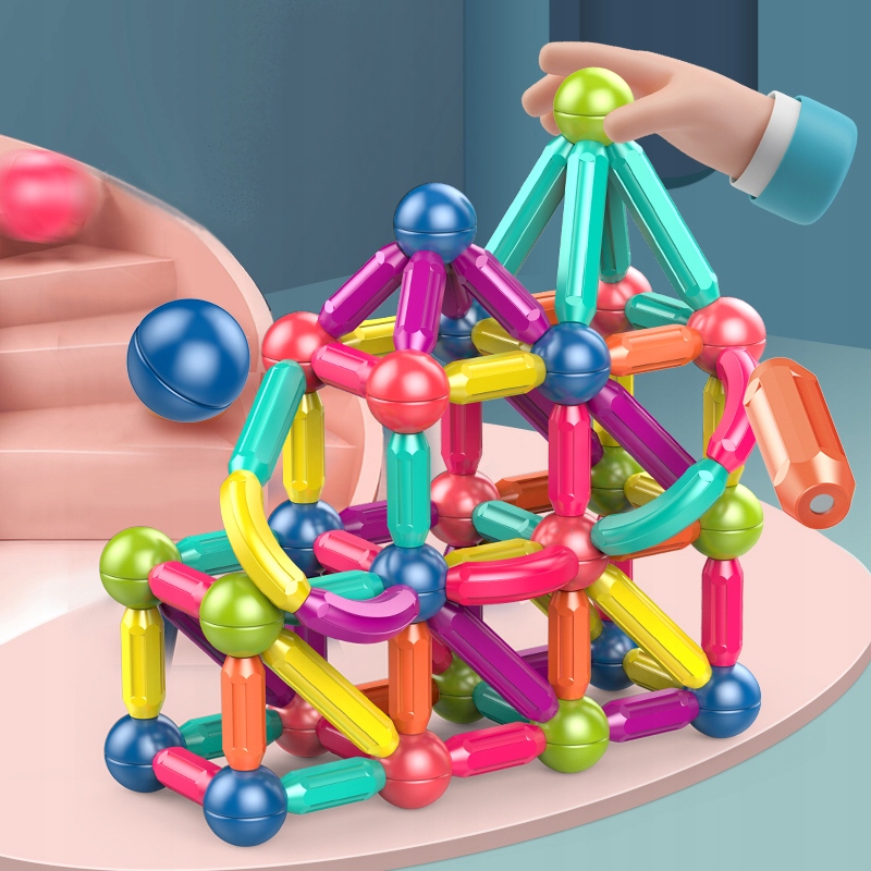 DUŻE KLOCKI MAGNETYCZNE magnetic 64 elementy układanka magnetyczna PUZZLE