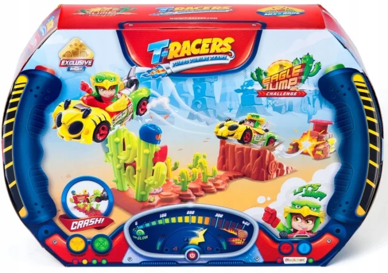 T-RACERS TURBO ZESTAW KASKADERSKI SKOK WYRZUTNIA EAGLE JUMP AUTO + FIGURKA