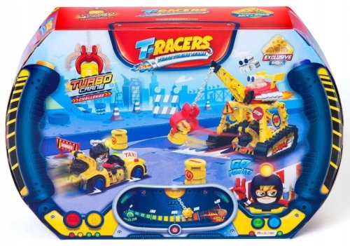 T-RACERS DUŻY ZESTAW POJAZDÓW TURBO CRANE CHALLENGE DŹWIG FIGURKA AKCESORIA