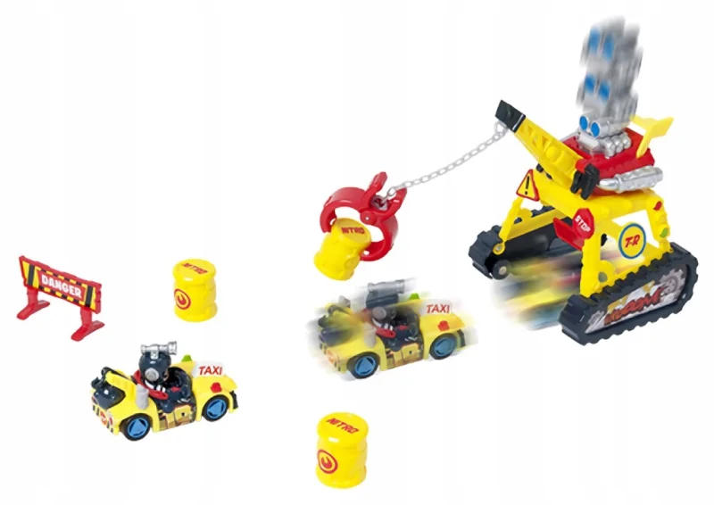 T-RACERS DUŻY ZESTAW POJAZDÓW TURBO CRANE CHALLENGE DŹWIG FIGURKA AKCESORIA