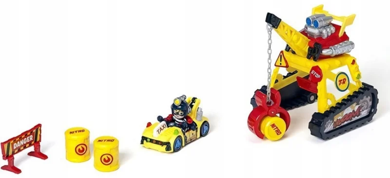 T-RACERS DUŻY ZESTAW POJAZDÓW TURBO CRANE CHALLENGE DŹWIG FIGURKA AKCESORIA