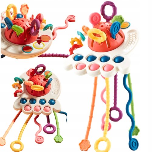 MONTESSORI ABAWKA SENSORYCZNA PRZECIĄGANIEC GRYZAK PULL STRING TOY SZNURKI