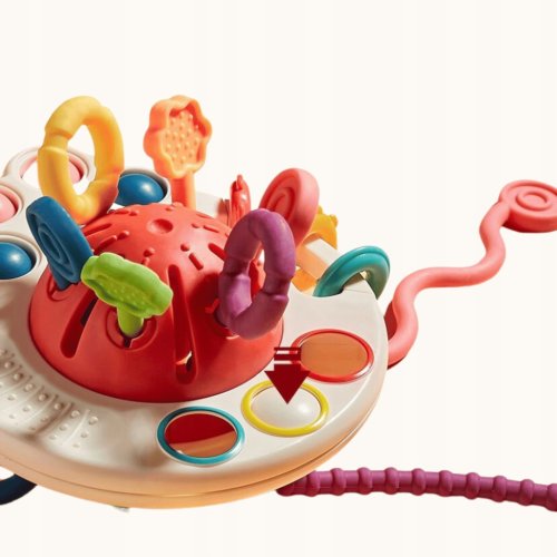 MONTESSORI ABAWKA SENSORYCZNA PRZECIĄGANIEC GRYZAK PULL STRING TOY SZNURKI