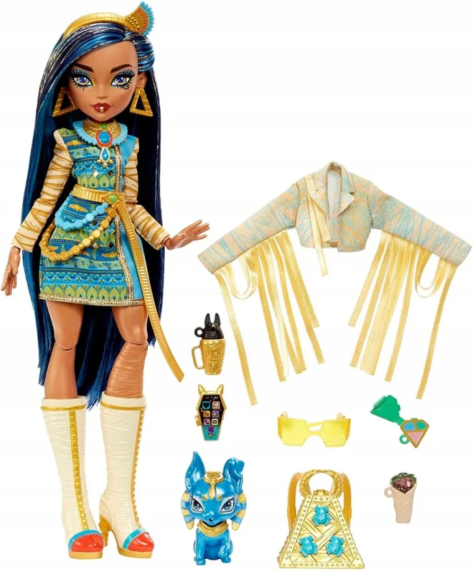 Monster High Cleo de Nile Mattel lalka + zwierzątko + akcesoria zestaw